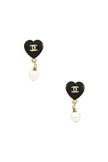 FWRD Renew Chanel Coco Heart Pearl Clip-On Earrings in Gold, view 1, click to view large image.