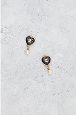 FWRD Renew Chanel Coco Heart Pearl Clip-On Earrings in Gold, view 2, click to view large image.