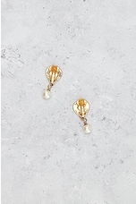 FWRD Renew Chanel Coco Heart Pearl Clip-On Earrings in Gold, view 3, click to view large image.