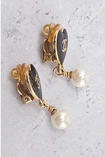 FWRD Renew Chanel Coco Heart Pearl Clip-On Earrings in Gold, view 5, click to view large image.