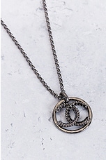 FWRD Renew Chanel Coco Mark Pendant Necklace in Gunmetal, view 3, click to view large image.
