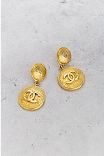 FWRD Renew Chanel Coco Mark Earrings in Gold, view 3, click to view large image.