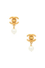 FWRD Renew Chanel Turnlock Pearl Clip-On Earrings in Gold, view 1, click to view large image.