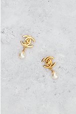 FWRD Renew Chanel Turnlock Pearl Clip-On Earrings in Gold, view 2, click to view large image.