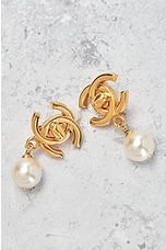 FWRD Renew Chanel Turnlock Pearl Clip-On Earrings in Gold, view 4, click to view large image.