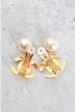 FWRD Renew Chanel Turnlock Pearl Clip-On Earrings in Gold, view 5, click to view large image.