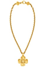 FWRD Renew Chanel Coco Mark Clover Necklace in Gold, view 1, click to view large image.
