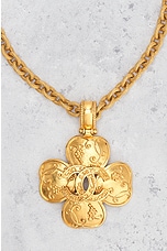 FWRD Renew Chanel Coco Mark Clover Necklace in Gold, view 3, click to view large image.