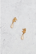 FWRD Renew Chanel Coco Mark Pearl Swing Earrings in Gold, view 2, click to view large image.