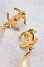 FWRD Renew Chanel Coco Mark Pearl Swing Earrings in Gold, view 4, click to view large image.