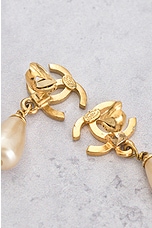 FWRD Renew Chanel Coco Mark Pearl Swing Earrings in Gold, view 5, click to view large image.