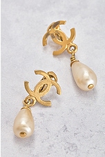 FWRD Renew Chanel Coco Mark Pearl Swing Earrings in Gold, view 6, click to view large image.