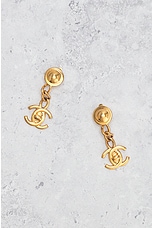 FWRD Renew Chanel Coco Mark Turnlock Swing Earrings in Gold, view 2, click to view large image.