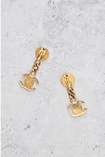 FWRD Renew Chanel Coco Mark Turnlock Swing Earrings in Gold, view 3, click to view large image.