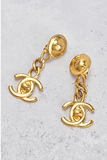 FWRD Renew Chanel Coco Mark Turnlock Swing Earrings in Gold, view 5, click to view large image.
