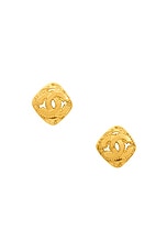 FWRD Renew Chanel Coco Mark Diamond Clip-On Earrings in Gold, view 1, click to view large image.