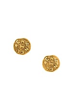 FWRD Renew Chanel Lion Earrings in Gold, view 1, click to view large image.