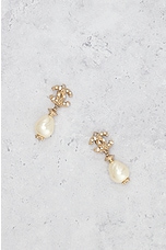 FWRD Renew Chanel Coco Mark Pearl Earrings in Gold, view 2, click to view large image.