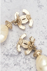 FWRD Renew Chanel Coco Mark Pearl Earrings in Gold, view 3, click to view large image.
