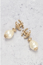 FWRD Renew Chanel Coco Mark Pearl Earrings in Gold, view 4, click to view large image.