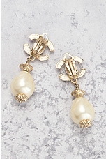 FWRD Renew Chanel Coco Mark Pearl Earrings in Gold, view 5, click to view large image.