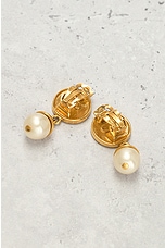 FWRD Renew Chanel Coco Mark Pearl Earrings in Gold, view 4, click to view large image.