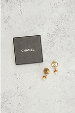 FWRD Renew Chanel Coco Mark Pearl Earrings in Gold, view 6, click to view large image.