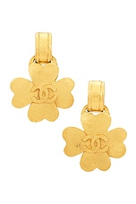 FWRD Renew Chanel Coco Mark Clover Swing Earrings in Gold, view 1, click to view large image.