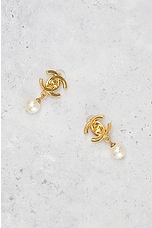FWRD Renew Chanel Pearl Turnlock Clip-On Earrings in Gold, view 2, click to view large image.
