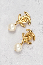 FWRD Renew Chanel Pearl Turnlock Clip-On Earrings in Gold, view 5, click to view large image.