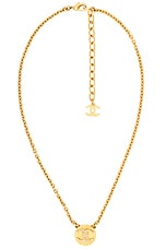 FWRD Renew Chanel Coco Mark Rhinestone Pendant Necklace in Gold, view 1, click to view large image.