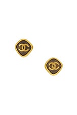 FWRD Renew Chanel Coco Mark Stone Earrings in Gold, view 1, click to view large image.