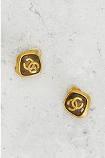 FWRD Renew Chanel Coco Mark Stone Earrings in Gold, view 2, click to view large image.