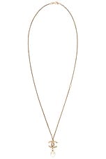 FWRD Renew Chanel Coco Mark Pearl Rhinestone Pendant Necklace in Light Gold, view 1, click to view large image.