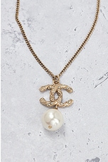 FWRD Renew Chanel Coco Mark Pearl Rhinestone Pendant Necklace in Light Gold, view 3, click to view large image.