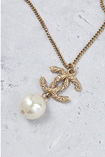 FWRD Renew Chanel Coco Mark Pearl Rhinestone Pendant Necklace in Light Gold, view 6, click to view large image.