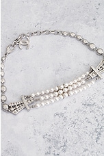 FWRD Renew Chanel Pearl Choker Necklace in Silver, view 4, click to view large image.