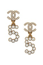 FWRD Renew Chanel Coco Mark Rhinestone Earrings in Gold, view 1, click to view large image.