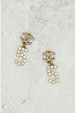 FWRD Renew Chanel Coco Mark Rhinestone Earrings in Gold, view 2, click to view large image.