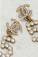 FWRD Renew Chanel Coco Mark Rhinestone Earrings in Gold, view 5, click to view large image.