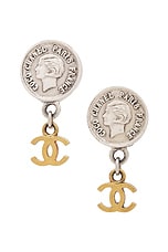 FWRD Renew Chanel Coco Mark Coin Clip-On Earrings in Silver & Gold, view 1, click to view large image.