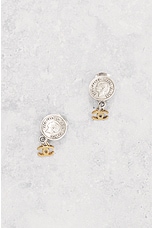 FWRD Renew Chanel Coco Mark Coin Clip-On Earrings in Silver & Gold, view 2, click to view large image.