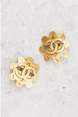 FWRD Renew Chanel 1994 Coco Mark Clip-On Earrings in Gold, view 2, click to view large image.