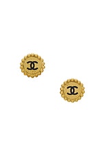 FWRD Renew Chanel 1995 Coco Mark Clip-On Earrings in Gold, view 1, click to view large image.