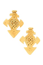 FWRD Renew Chanel 1994 Coco Mark Clip-On Earrings in Gold, view 1, click to view large image.