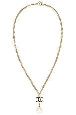 FWRD Renew Chanel Coco Mark Pearl Necklace in Gold, view 1, click to view large image.