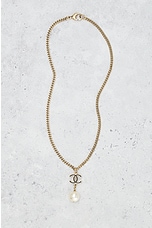 FWRD Renew Chanel Coco Mark Pearl Necklace in Gold, view 2, click to view large image.