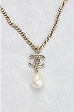 FWRD Renew Chanel Coco Mark Pearl Necklace in Gold, view 3, click to view large image.