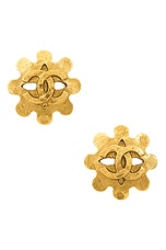 FWRD Renew Chanel 1994 Coco Mark Clip-On Earrings in Gold, view 1, click to view large image.