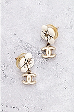 FWRD Renew Chanel Coco Mark Camellia Swing Earrings in Cream, view 2, click to view large image.